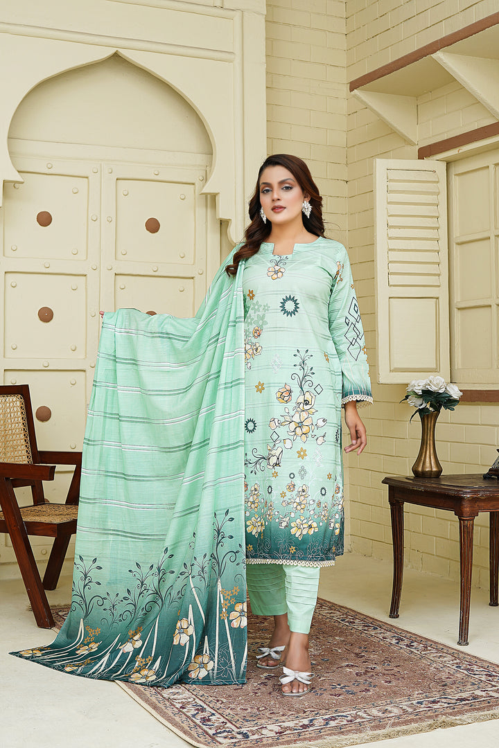 Unstitched 3 Piece - Printed Lawn Suit