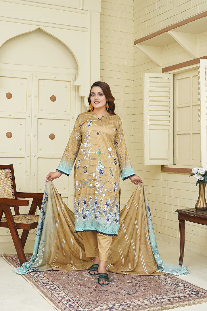 Unstitched 3 Piece - Printed Lawn Suit