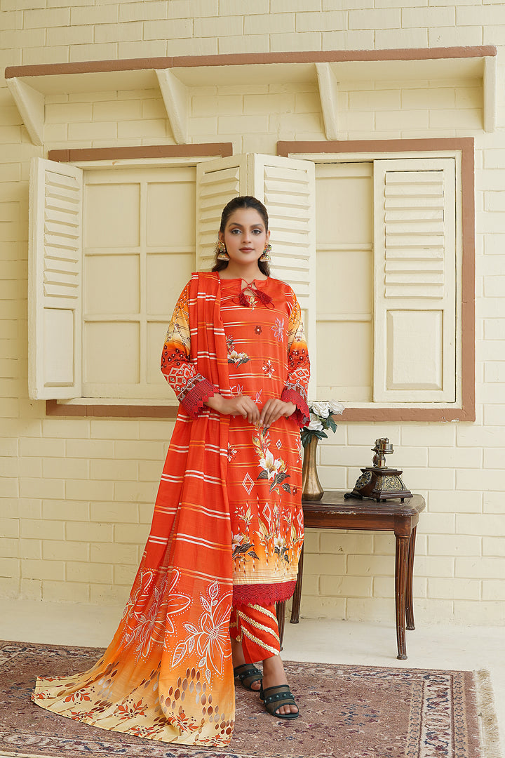 Unstitched 3 Piece - Printed Lawn Suit