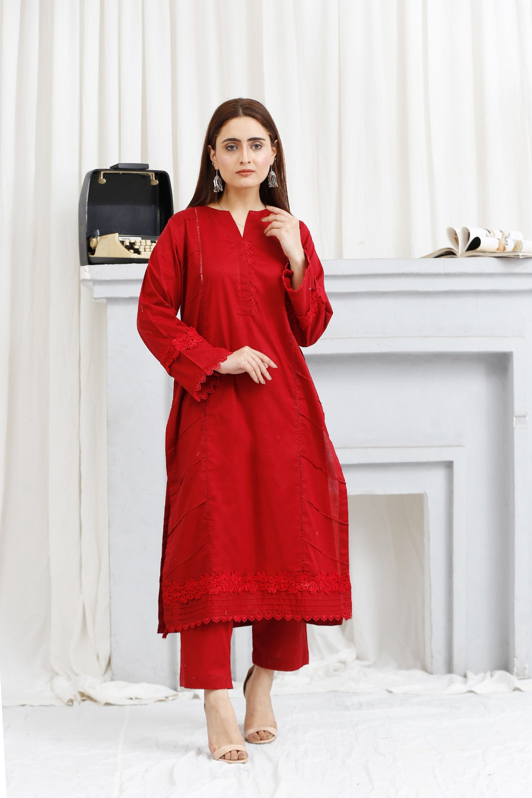 2 piece lawn shirt and shalwar ready to wear red