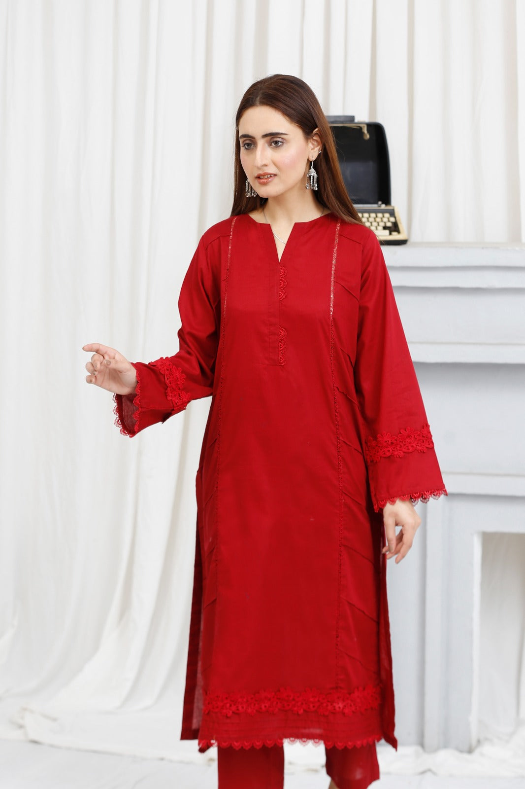 2 piece lawn shirt and shalwar ready to wear red