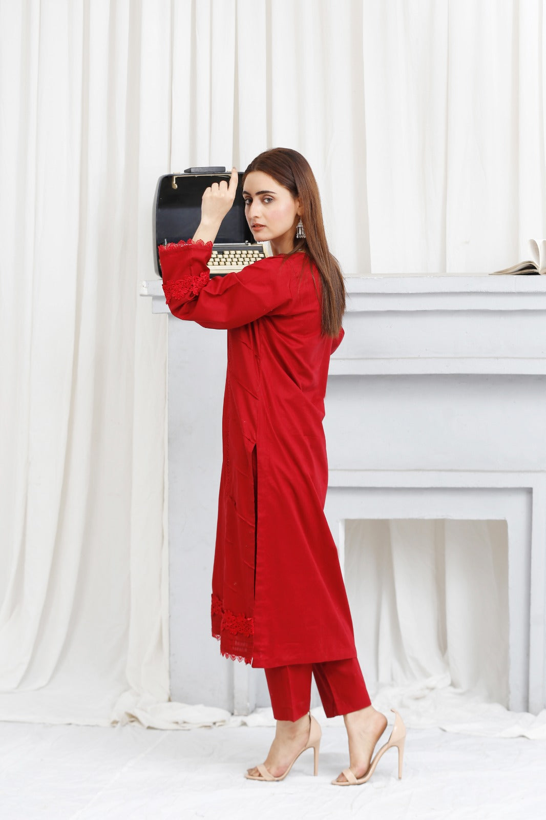 2 piece lawn shirt and shalwar ready to wear red