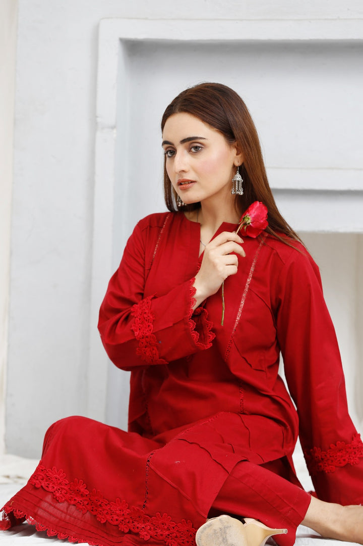 2 piece lawn shirt and shalwar ready to wear red