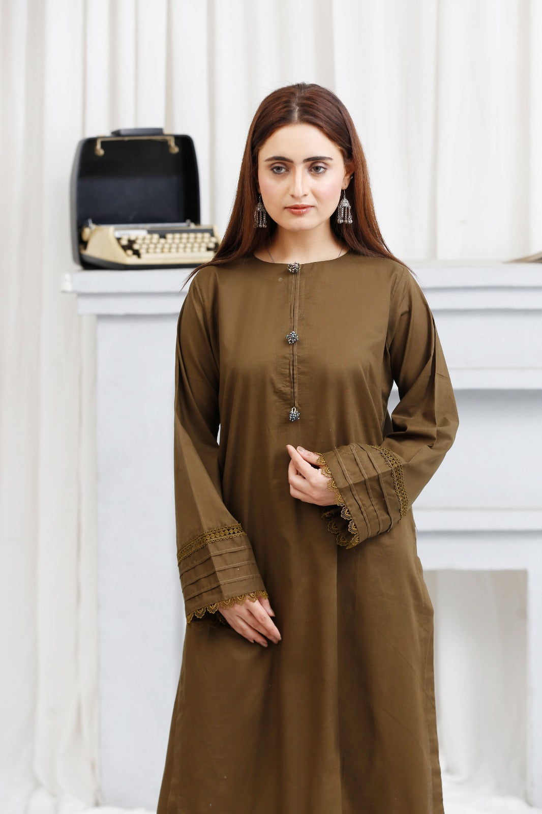 2 piece lawn shirt and shalwar ready to wear-Brown