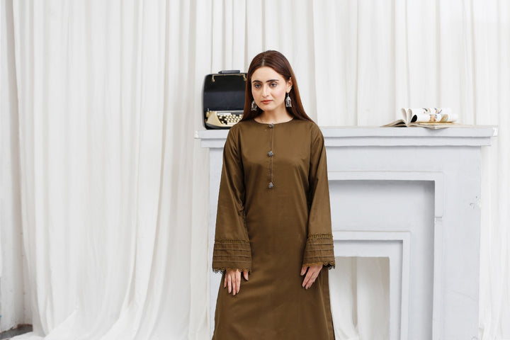 2 piece lawn shirt and shalwar ready to wear-Brown