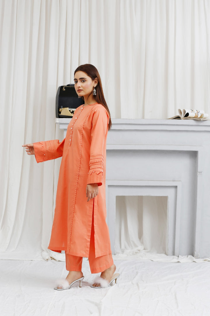 2 piece lawn shirt and shalwar ready to wear - Peach