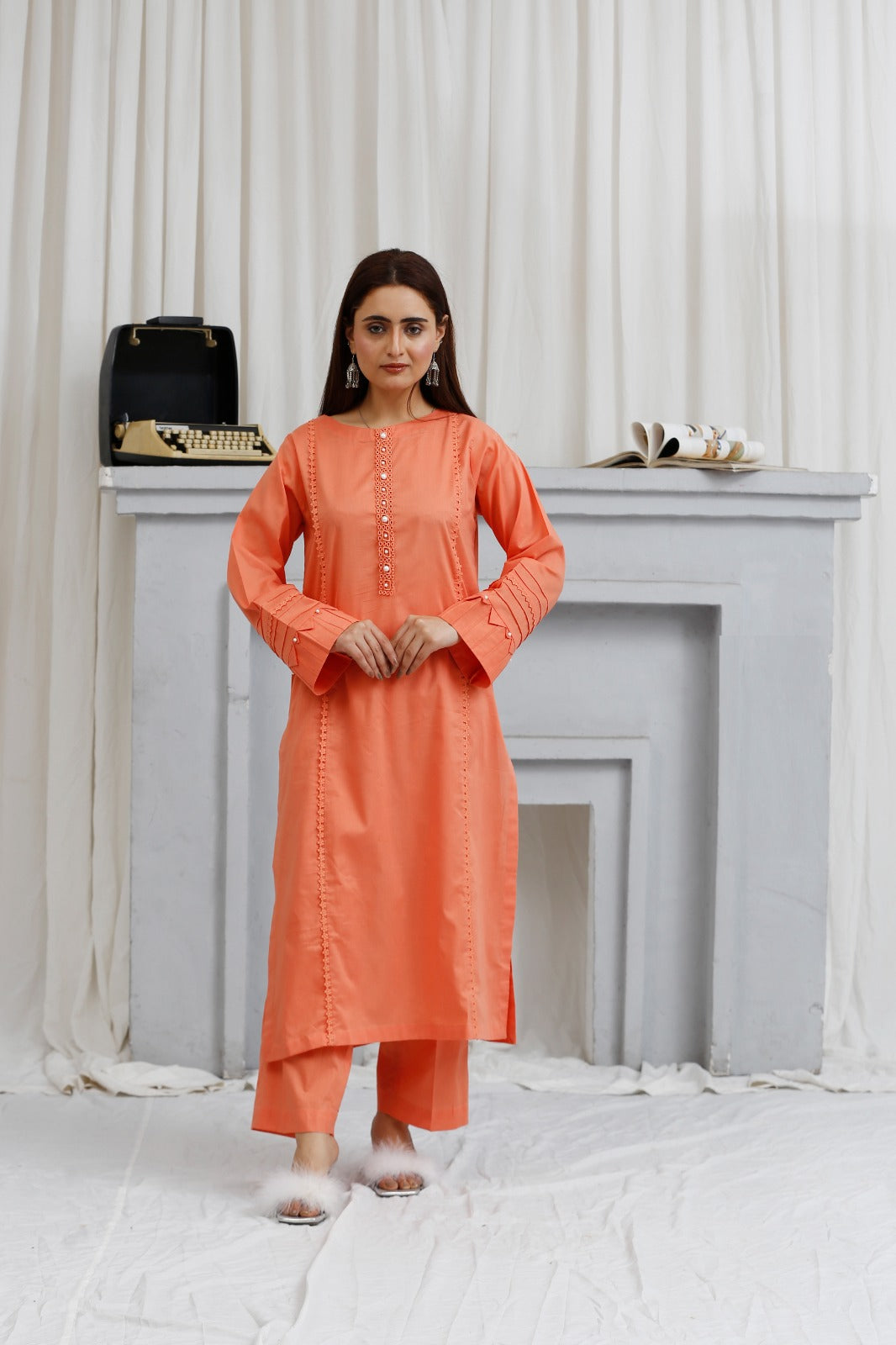 2 piece lawn shirt and shalwar ready to wear - Peach