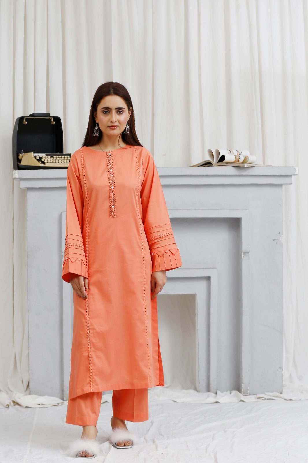 2 piece lawn shirt and shalwar ready to wear - Peach