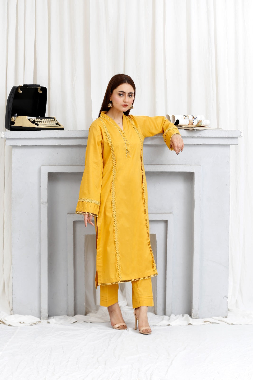 2 piece lawn shirt and shalwar ready to wear-Yellow