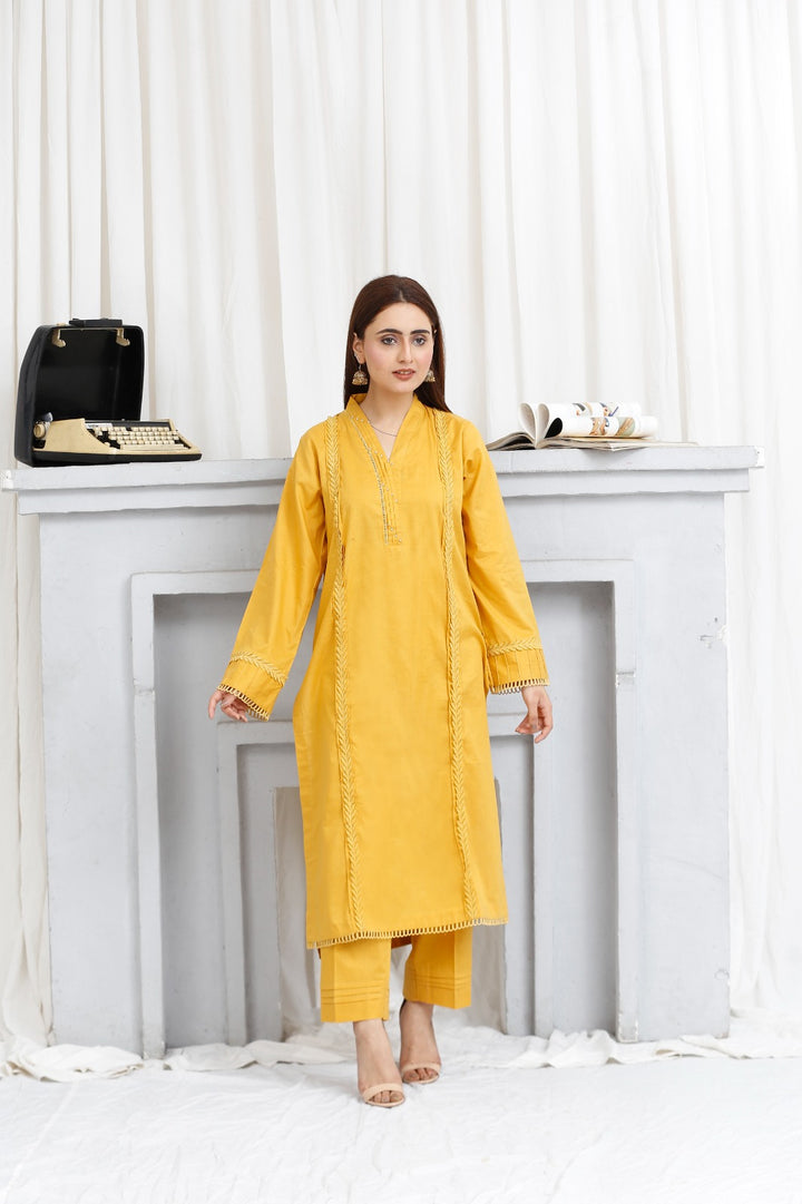 2 piece lawn shirt and shalwar ready to wear-Yellow