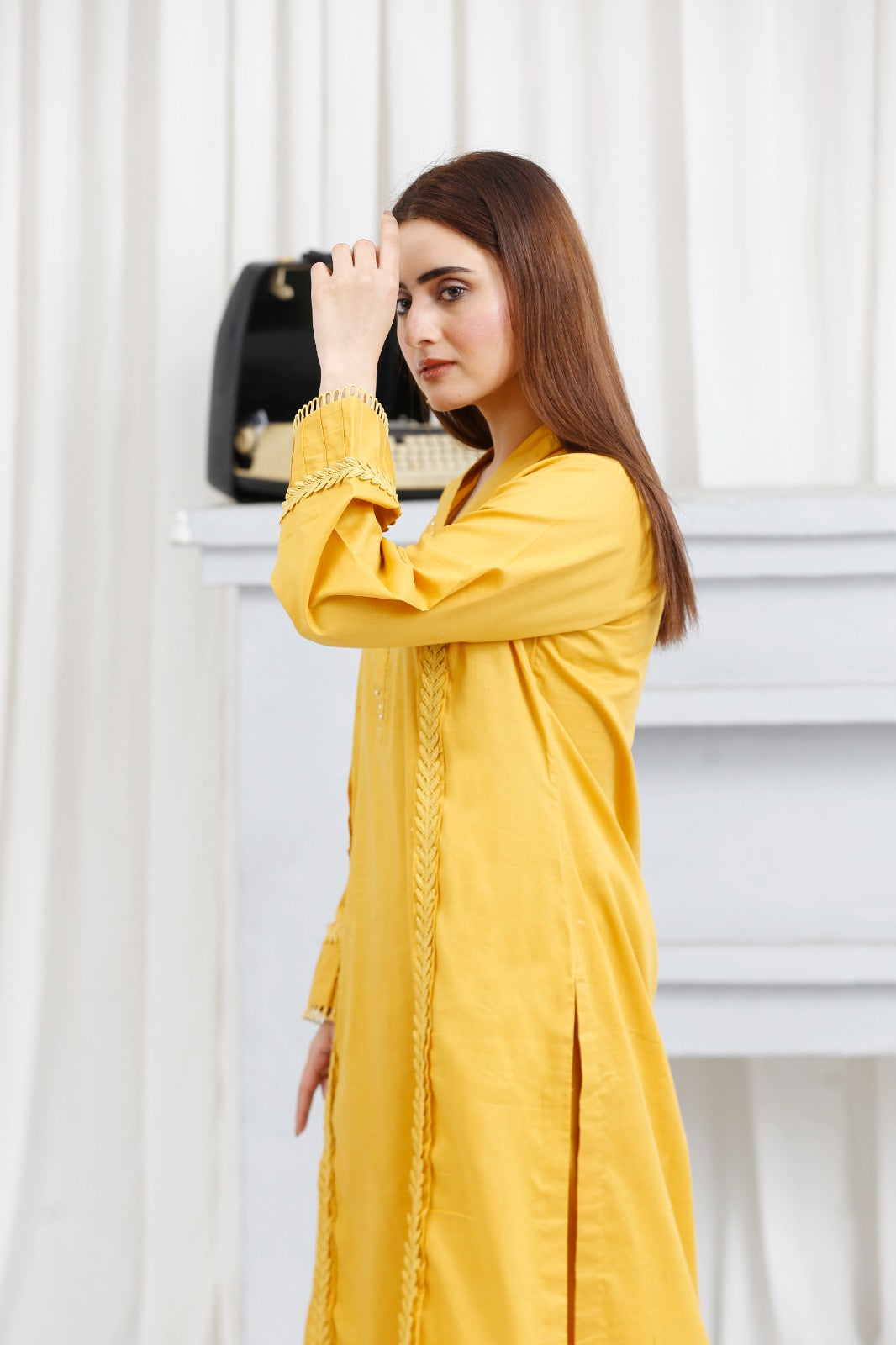 2 piece lawn shirt and shalwar ready to wear-Yellow