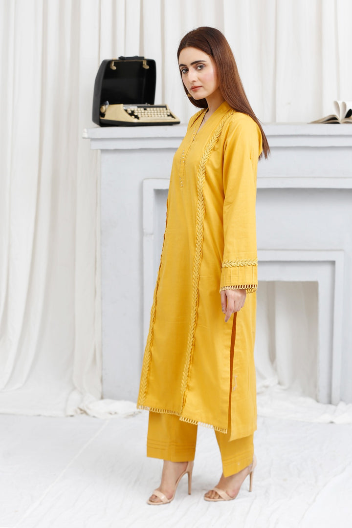 2 piece lawn shirt and shalwar ready to wear-Yellow