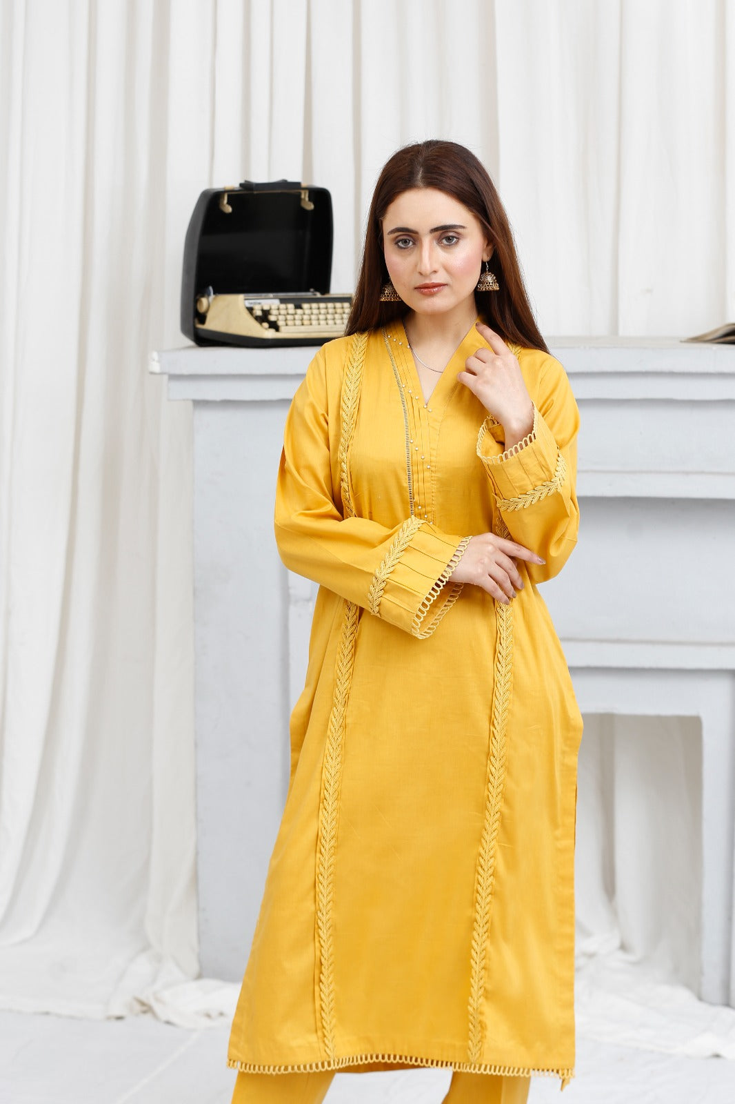 2 piece lawn shirt and shalwar ready to wear-Yellow